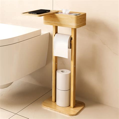Amazon.com: Bamboo Free Standing Toilet Paper Stand,3 Rolls of Tissue ...