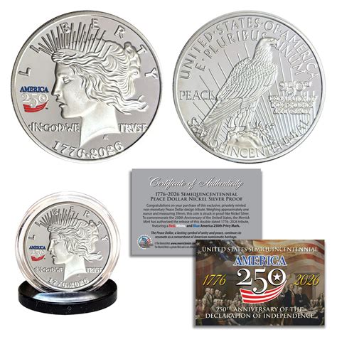 America's 250th Anniversary Peace Dollar Nickel Silver Proof Coin ...