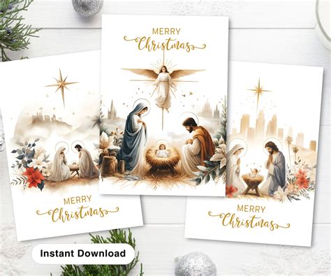 Set 3 Nativity Scene Religious Christmas Cards, Christian Christmas ...