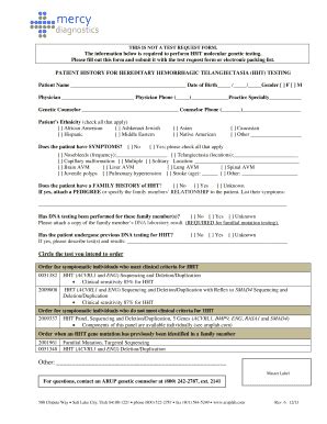 Fillable Online patient history for hht testing - ARUP Lab Test ...