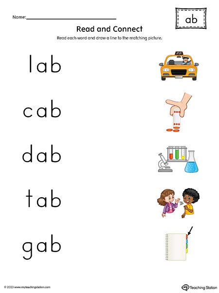 AB Word Family Read and Connect to Image Printable PDF ...