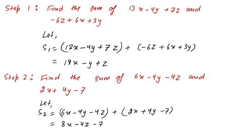 [tex]subtract \: the \: sum \: of \: 13x + 4y - 7z \: and \: - 6z + 6x ...