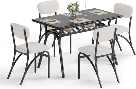 Garvee Modern Dining Table Set for 4 with Bouclé Chairs, Rectangular ...