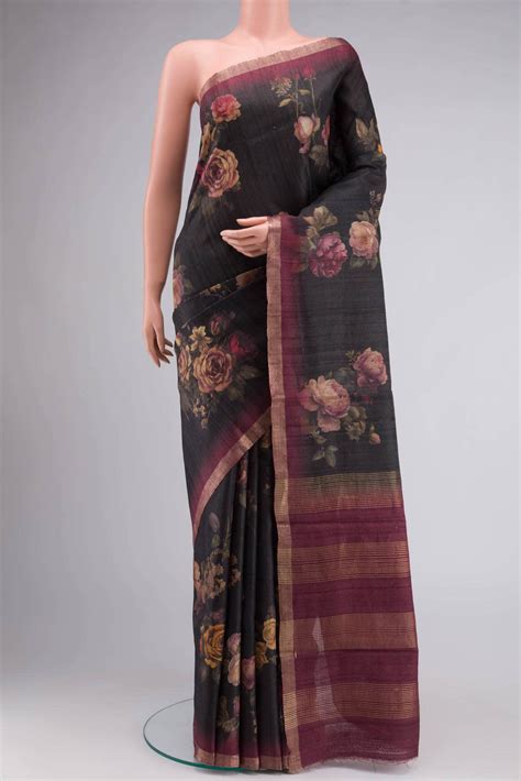 Black Bhagalpuri Tussar Silk Saree – Nalli Silk Sarees Pvt Ltd
