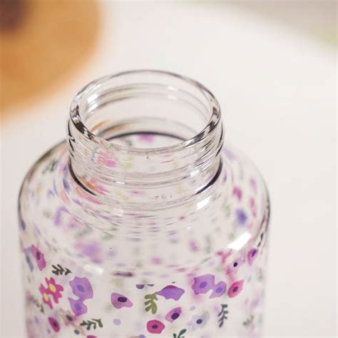 Purple Daisy Leakproof Borosilicate Glass Water Bottle With Lid 1000ml ...