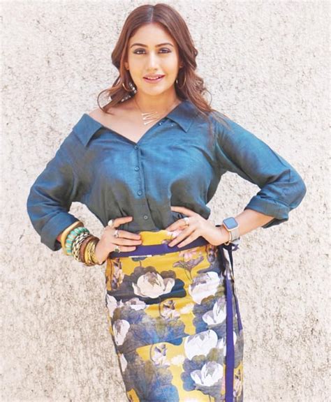 Surbhi Chandna Raises Oomph Factor in Blue Shirt And High-Slit Printed ...