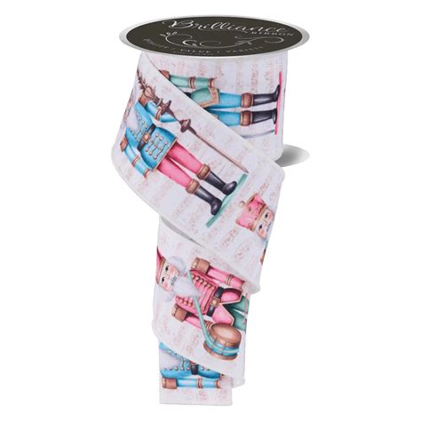 2.5" X 10 YARDS Nutcracker Ribbon: Ivory/Pink
