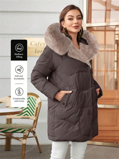 HaiLuoZi Women's Winter Long Sleeve Pockets Casual Fluffy Collar Double ...