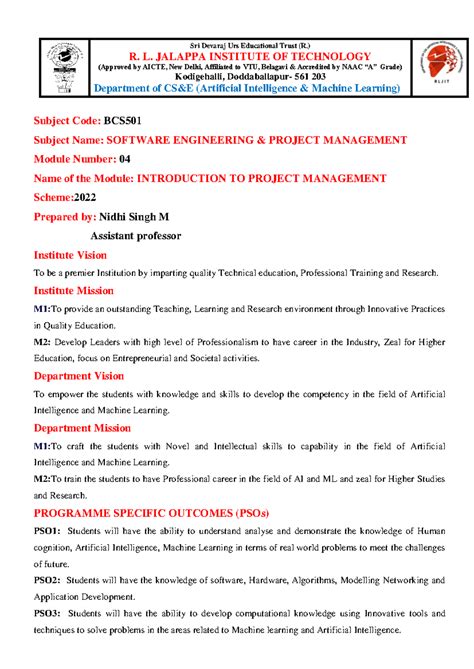 Module-04 SEPM - Module 4 - Subject Code: BCS 501 Subject Name ...