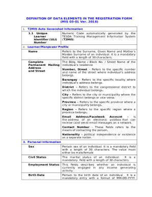 DEFINITION OF DATA ELEMENTS IN THE APPLICATION Doc Template | pdfFiller