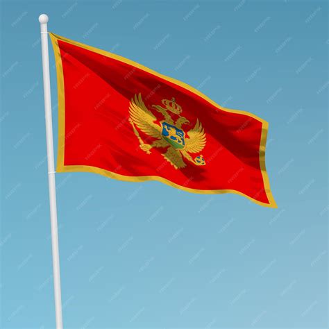 Premium Vector | Waving flag of montenegro on flagpole template for independence