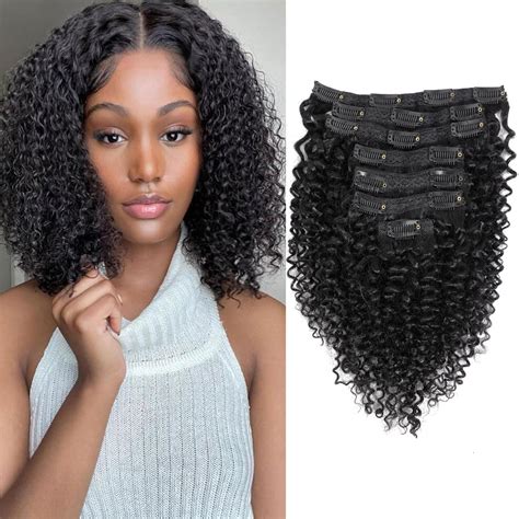 Amazon.com : Nineibei Kinky Curly Clip in Hair Extensions Real Human ...