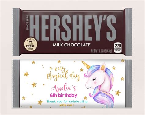 Buy Unicorn Chocolate Wrapper Girl 1st First Birthday Candy Bar Label ...