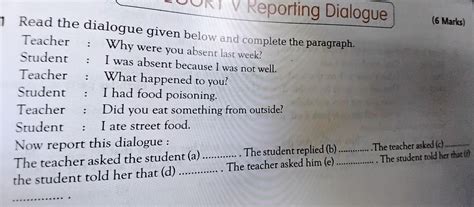 reported speech read the dialogue given below and complete the ...