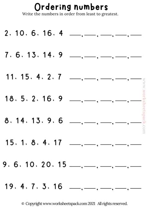 Image result for Ordering Numbers First Grade Worksheet