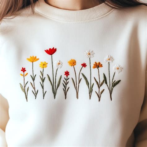 Flowers Embroidered Sweatshirt, Flower Crewneck Sweatshirt, Floral ...