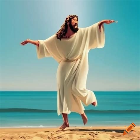 Jesus christ dancing on a beach on Craiyon