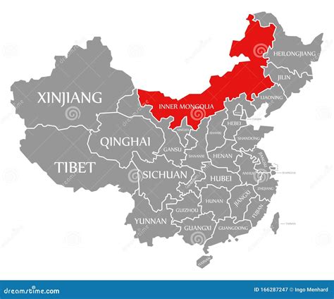 Inner Mongolia Red Highlighted in Map of China Stock Illustration - Illustration of design ...