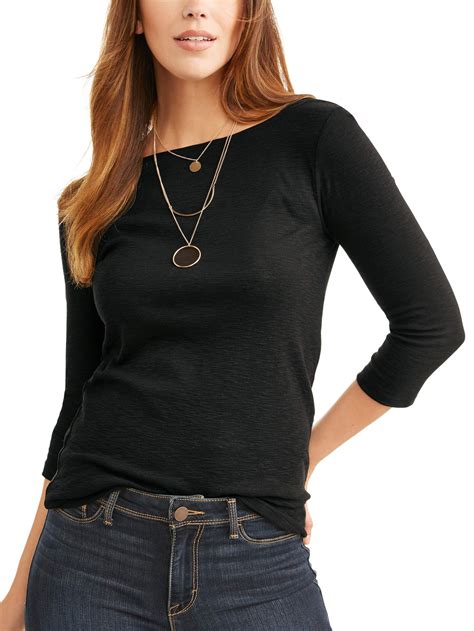 Women's Lightweight Boatneck 3/4 Sleeve T-Shirt - Walmart.com