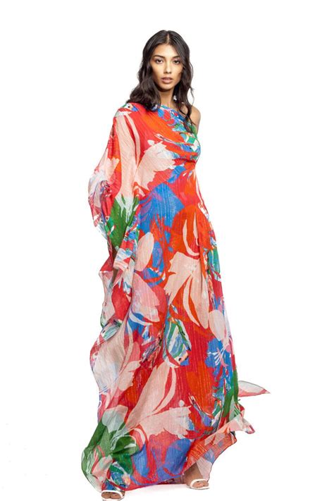 Cotton Lurex Printed One Shoulder Kaftan for women by Mandira Wirk