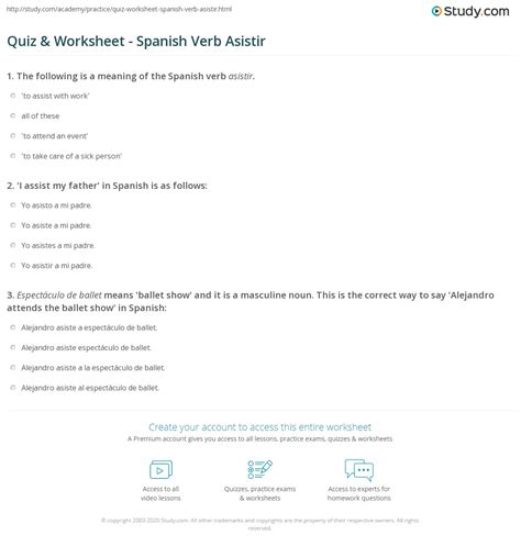 Quiz & Worksheet - Spanish Verb Asistir | Study.com