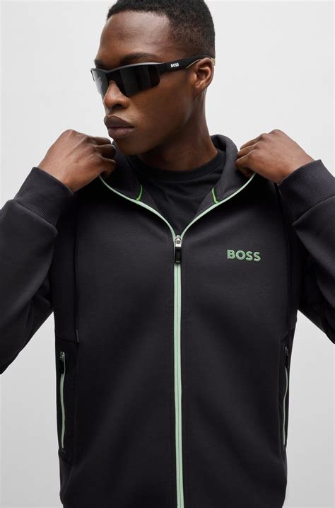 BOSS - Cotton-blend zip-up hoodie with 3D-moulded logo - Dark Grey