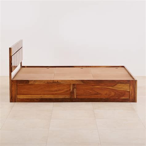 Buy Helios Rubix Sheesham Wood Queen Bed with Box Storage - Brown from ...