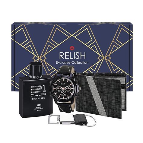Relish Gift Combo Box Analog Leather Strap Watch, Wallet, Long Lasting ...