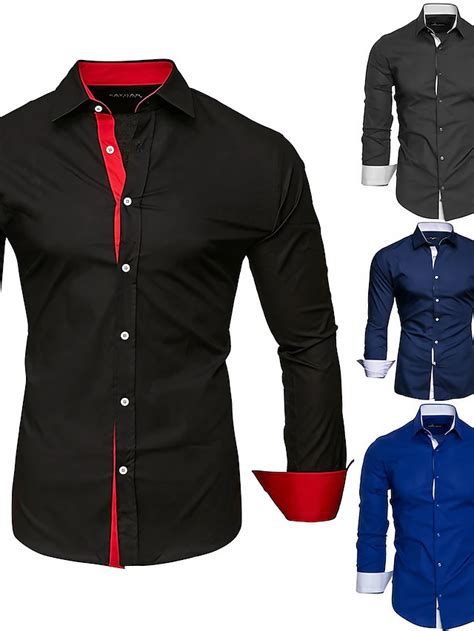 Men's Dress Shirt Collared Shirt Button Up Shirt Plain Wedding ...