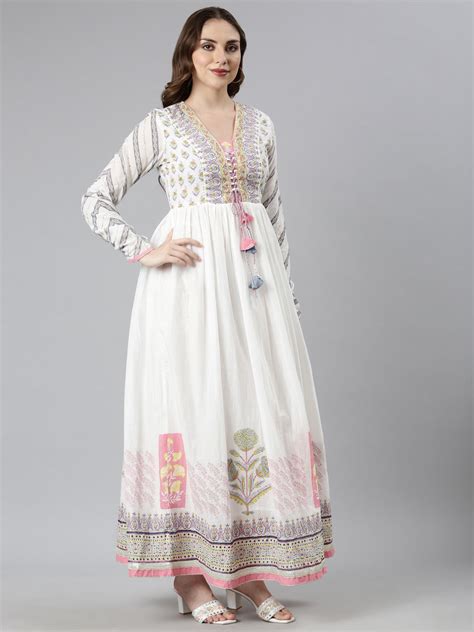 Neerus Pink Floral Printed Flared Maxi Dress for Casual Daily Wear ...