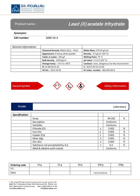 Lead (II) acetate trihydrate – DRM CHEM