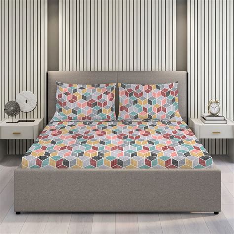 Buy LAYERS Argos Cotton 225TC Geometric Print 3Pcs Super King Bedsheet ...
