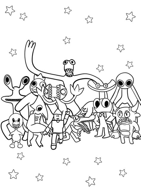 Rainbow Friends Colouring Pages Easy