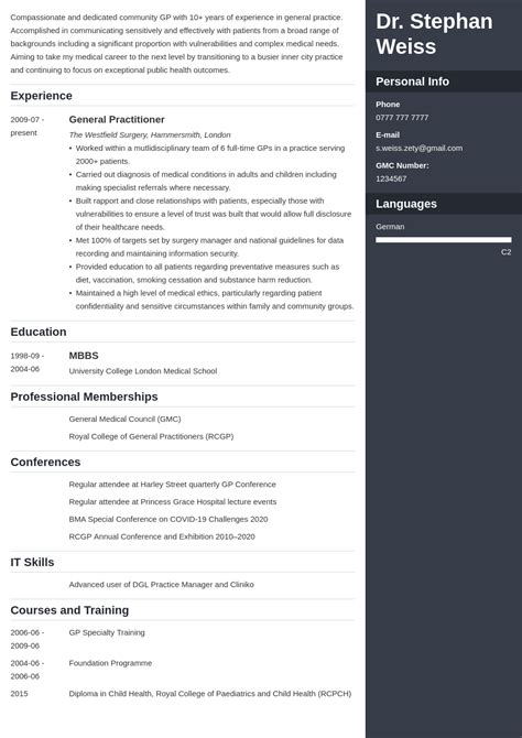 Image result for Example Medical CV