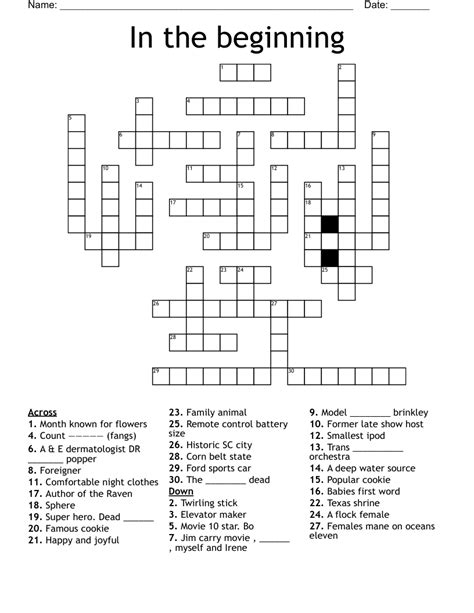 In the beginning Crossword - WordMint