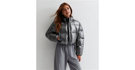 Girls Silver Metallic Crop Puffer Jacket | New Look