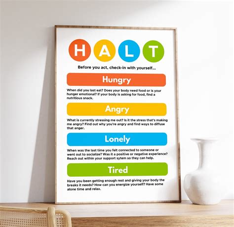 HALT Acronym Poster, Mental Health Print, Coping Strategies and Skills ...