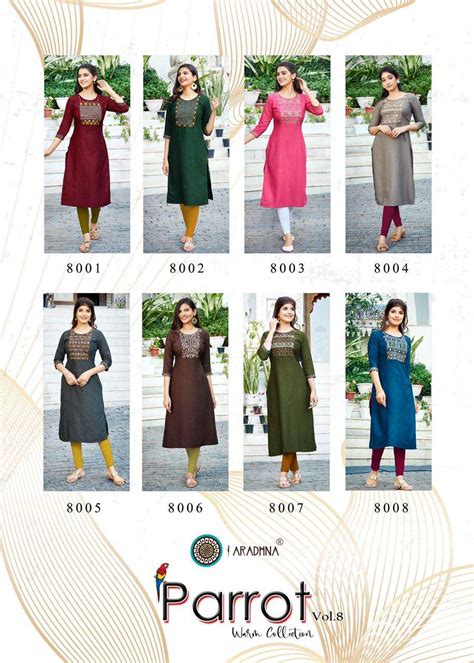Aradhna Parrot Vol 8 Catalog Daily Wear Rayon Embroidery Kurtis