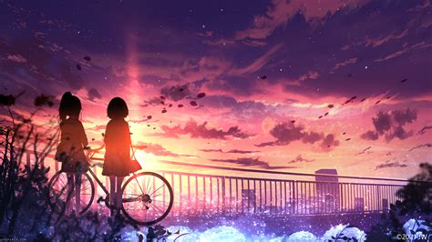 Anime Girls Silhouette Sunset 4K #6320f Wallpaper 4K PC