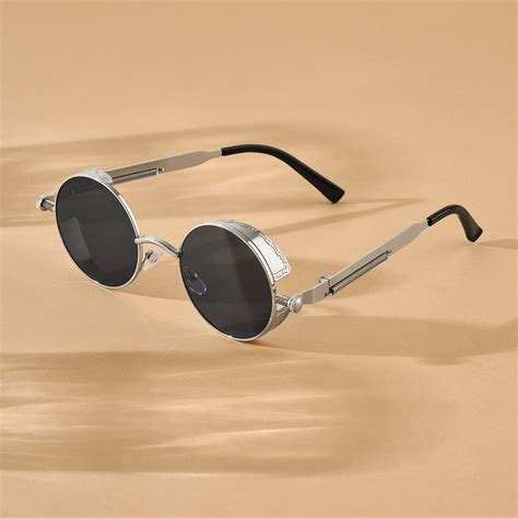 Rhombus Vintage Steampunk Sunglasses With A Silver Frame And Black Len ...