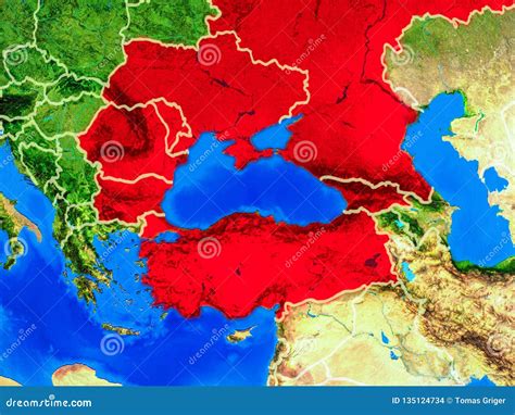 Black Sea Region on Earth with Borders Stock Illustration - Illustration of country, global ...