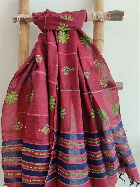 Kantha Stitch Stole I Kantha Silk Stoles I Desi Weaves I Buy Online I