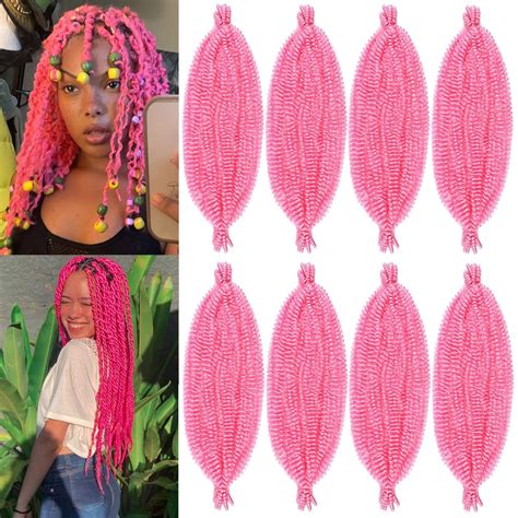 Buy ZRQ 16 Inch Pink Springy Afro Twist Hair 8 Packs Marley Crochet ...
