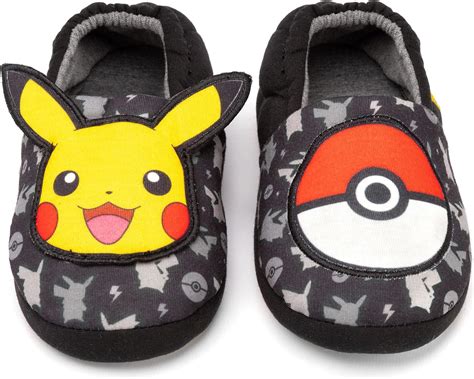 Buy Pokemon Slippers Boys Kids Pikachu Pokeball Black House Shoes ...