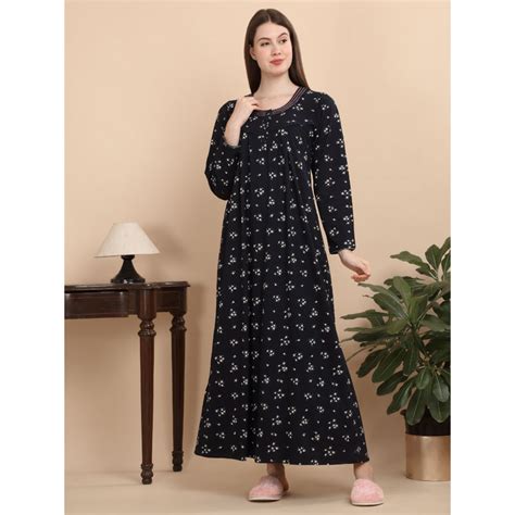 Buy Sweet Dreams Women Navy Blue Floral Nightdress Online