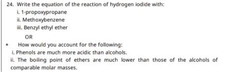 Write the equation of the reaction of hydrogen iodide with: i. 1-propoxyp..