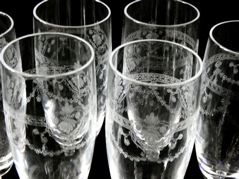 Antique etched crystal champagne flutes vintage french champagne ...