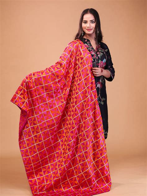 Zari Block Embroidered Phulkari Dupatta – The Shawl Studio