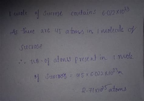The total number of atoms present in 0.1 mole of sucrose (C12H22O11) is ...