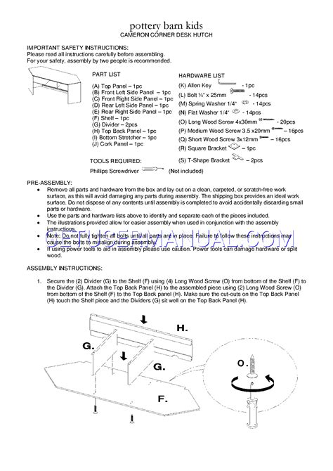 Pottery Barn Bedford Corner Desk Assembly Instructions